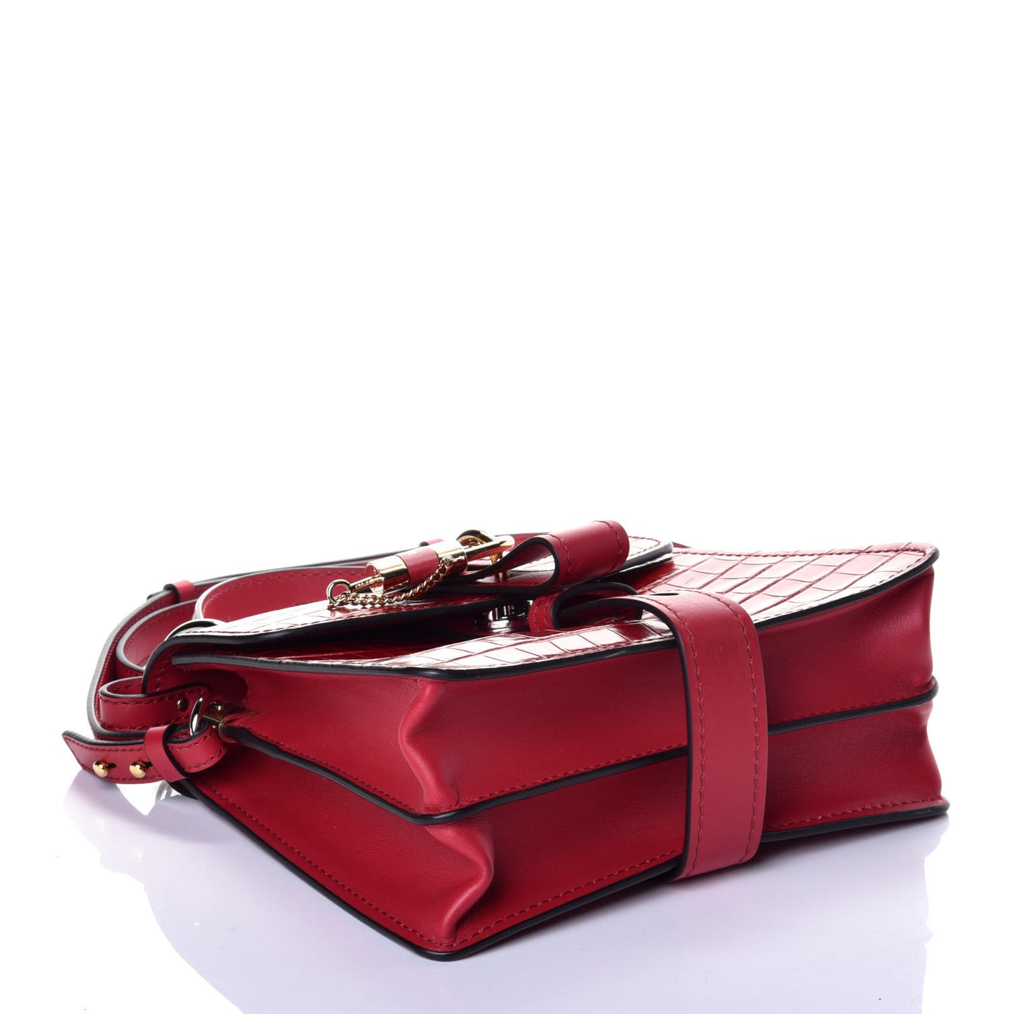 Calfskin Crocodile Embossed Small Aby Day Shoulder Bag Dusky Red
