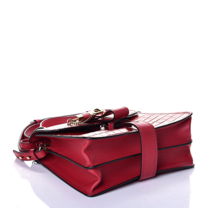 Chloe Calfskin Crocodile Embossed Small Aby Day Shoulder Bag Dusky Red 4 of 8