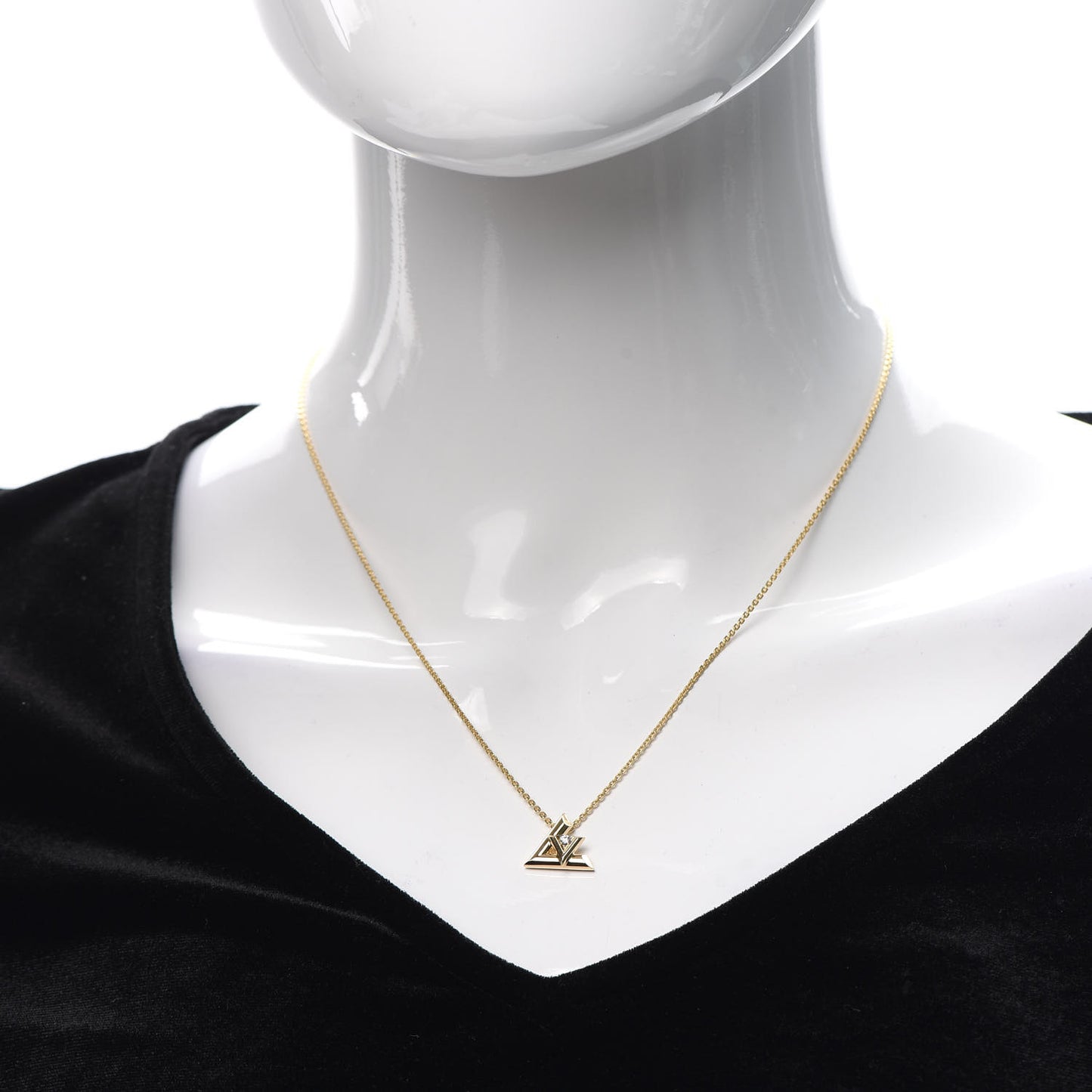 18K Yellow Gold Diamond Small LV Volt One Pendant Necklace