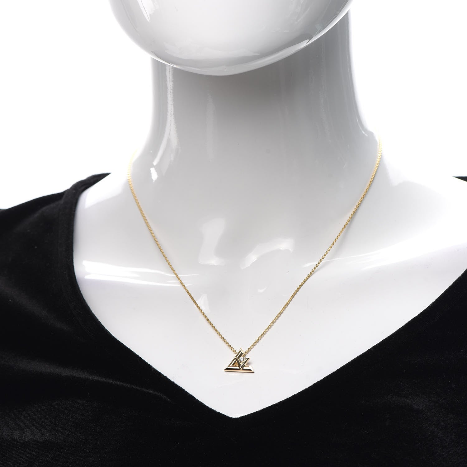 Louis Vuitton 18K Yellow Gold Diamond Small LV Volt One Pendant Necklace 2 of 6