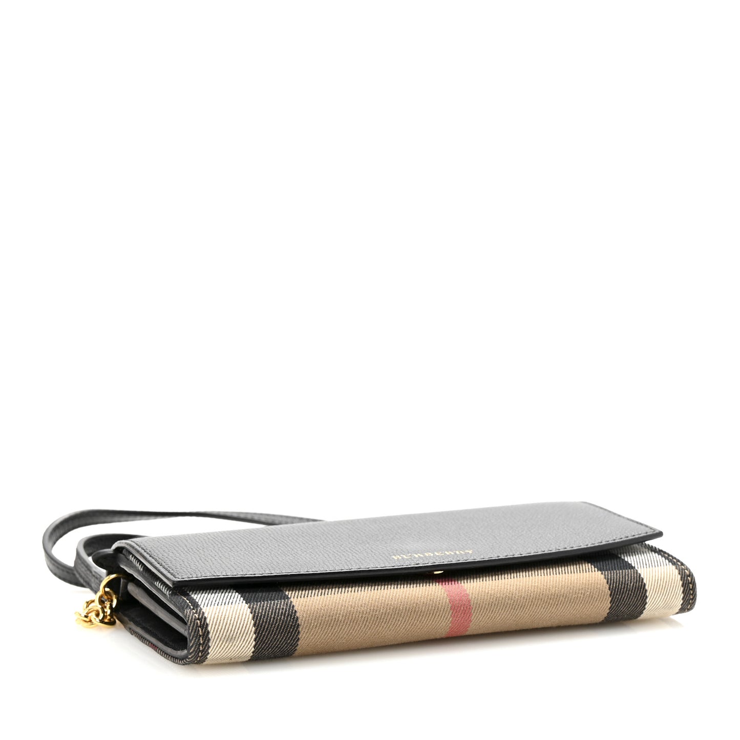 Grainy Calfskin House Check Henley Wallet On Chain Black