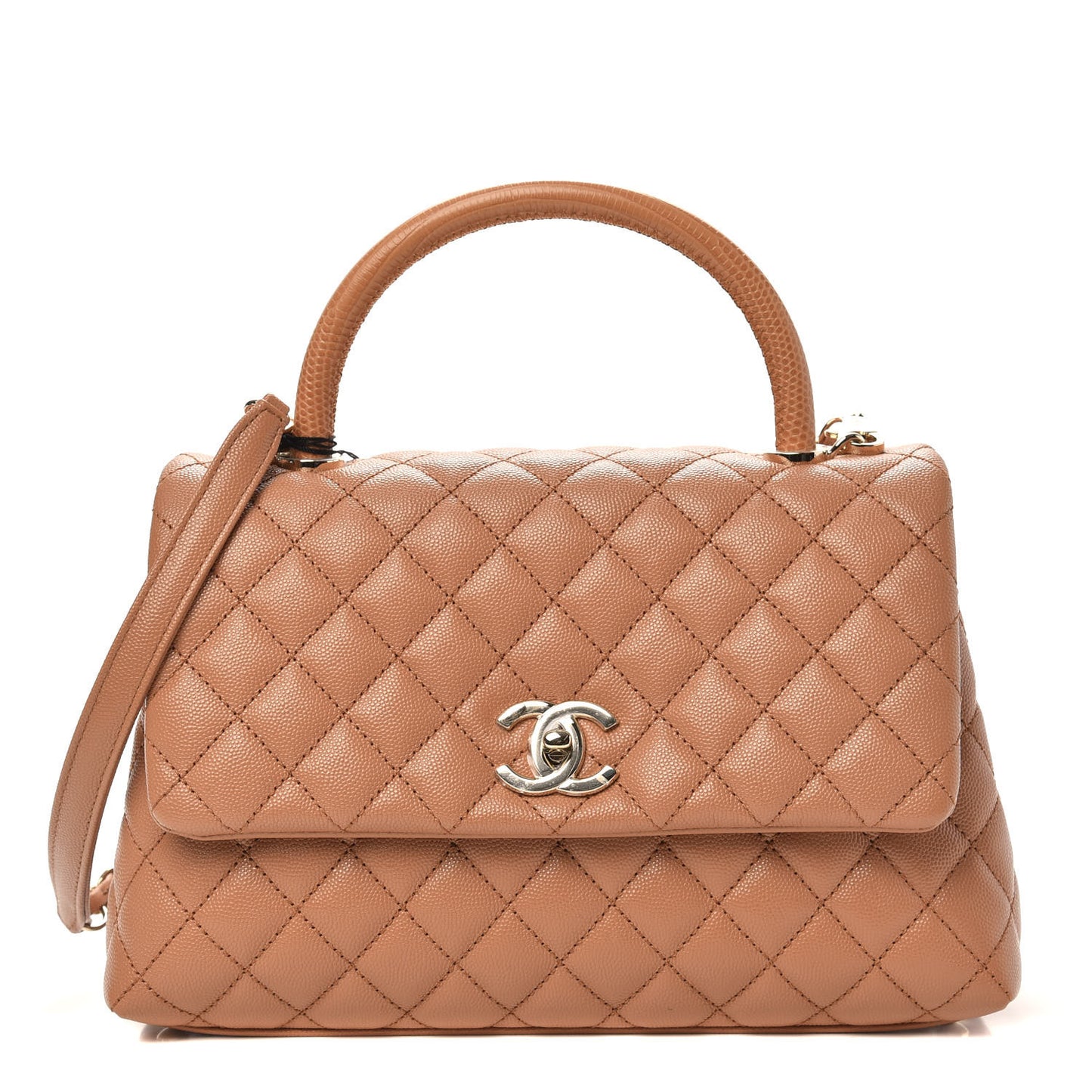 Caviar Quilted Small Coco Handle Flap Brown
