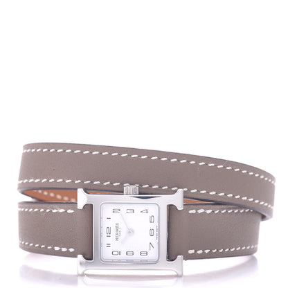 Hermes Stainless Steel Swift 21mm Heure H Hour Double Tour Quartz Watch Etoupe 2 of 6
