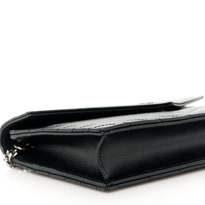 Saint Laurent Grain De Poudre Matelasse Chevron Monogram Envelope Chain Wallet Black 9 of 11