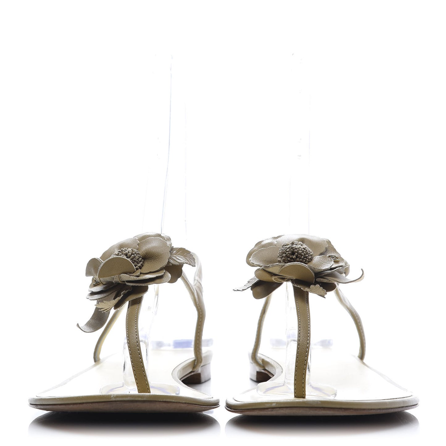 Lambskin Camellia Thong Sandals 41 Beige