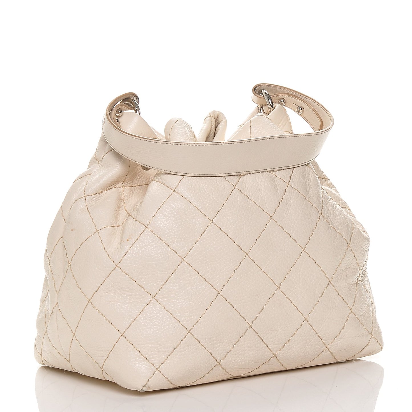 Glazed Calfskin On The Road Drawstring Tote Ivory