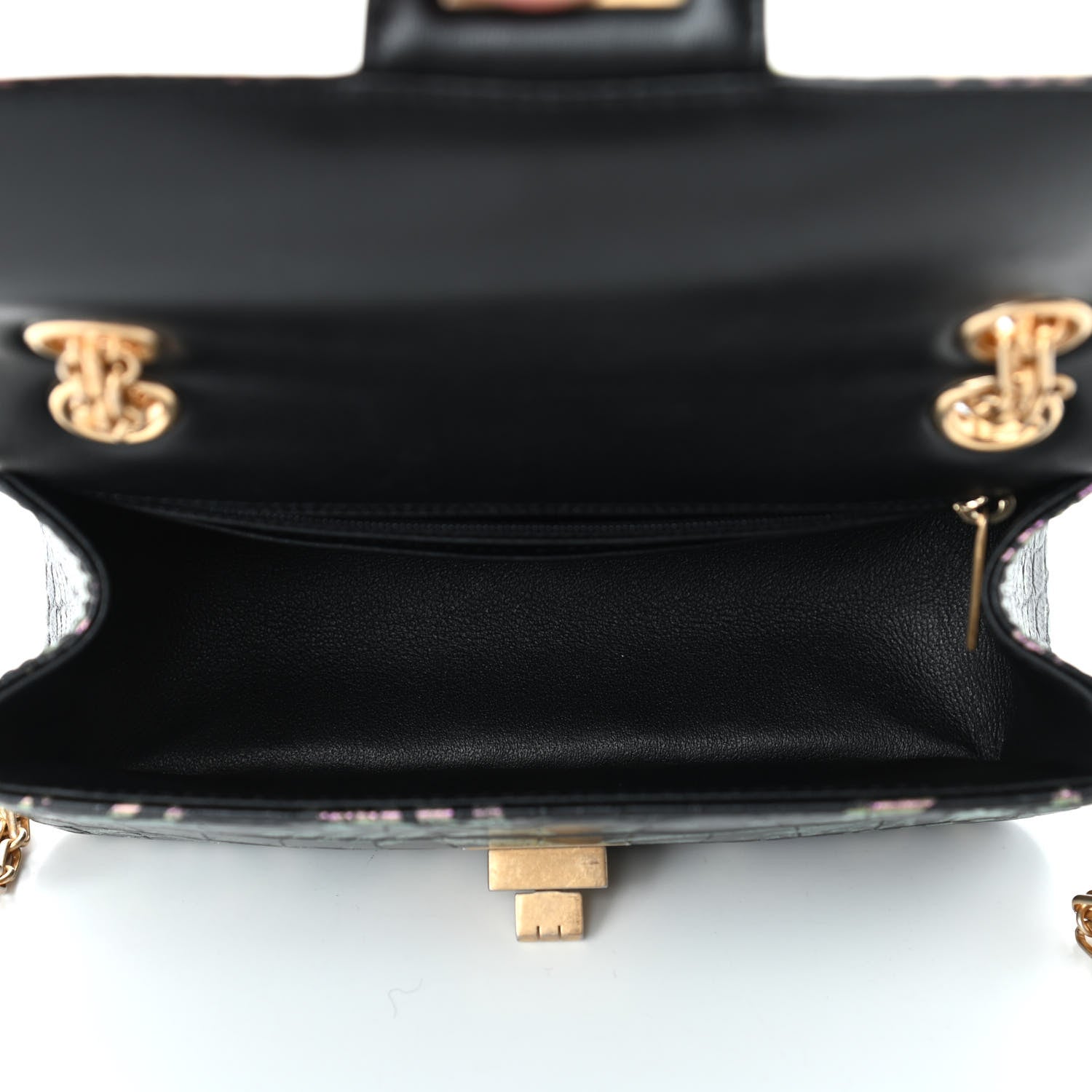 Chanel Calfskin Crocodile Embossed Graffiti 2.55 Mini Cocodile Reissue Flap Black Pink 4 of 4