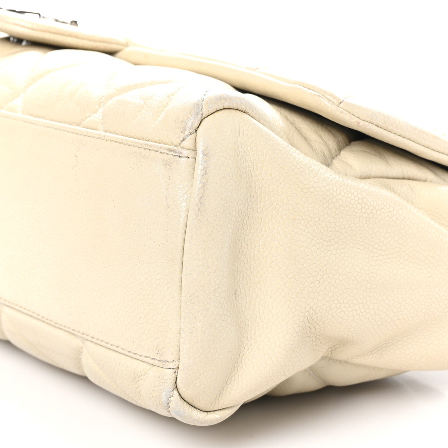 Glazed Caviar Medium Nature Flap Bag White