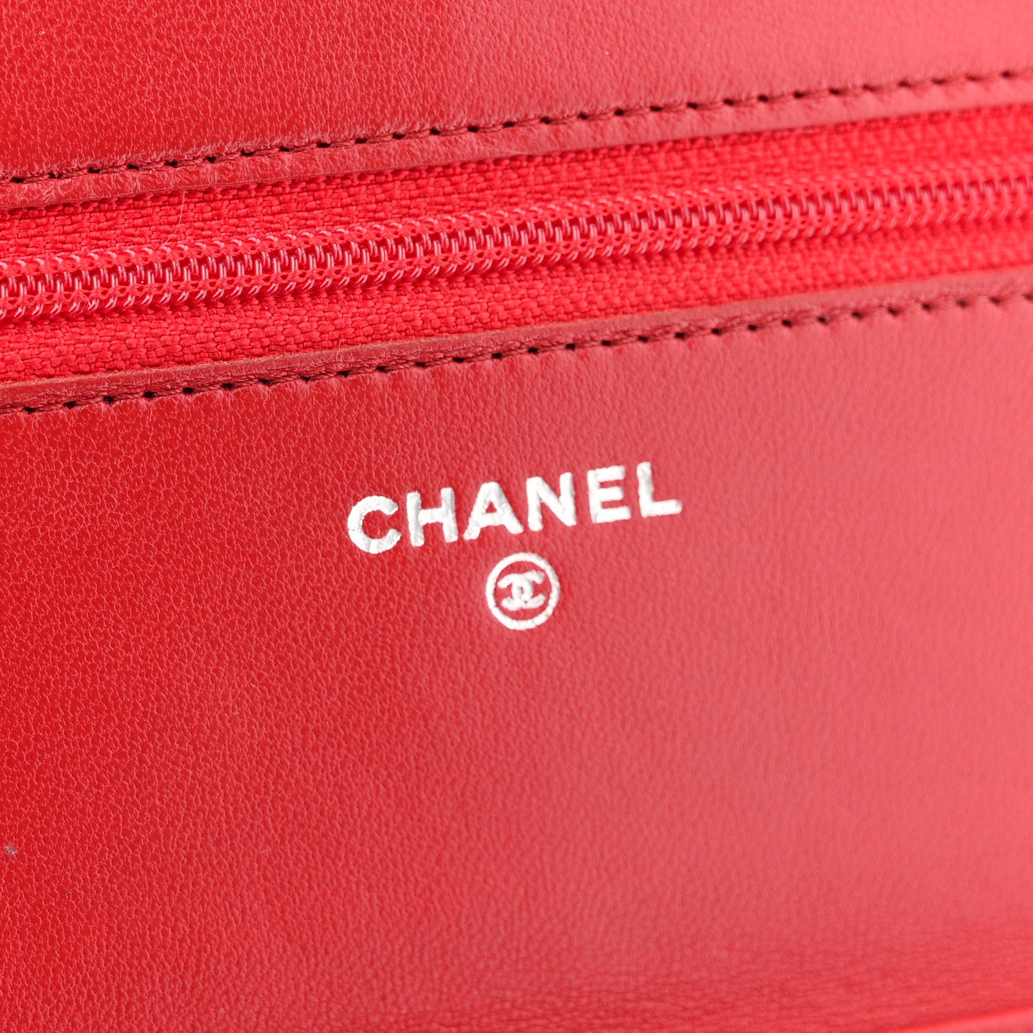 Chanel Lambskin Camellia Embossed Wallet On Chain WOC Red 6 of 12