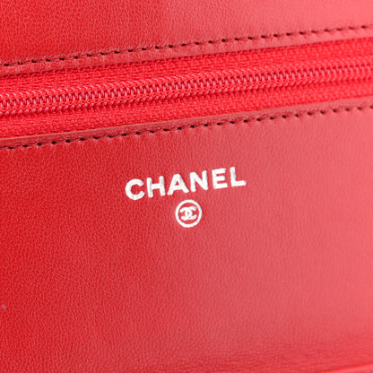 Chanel Lambskin Camellia Embossed Wallet On Chain WOC Red 6 of 12