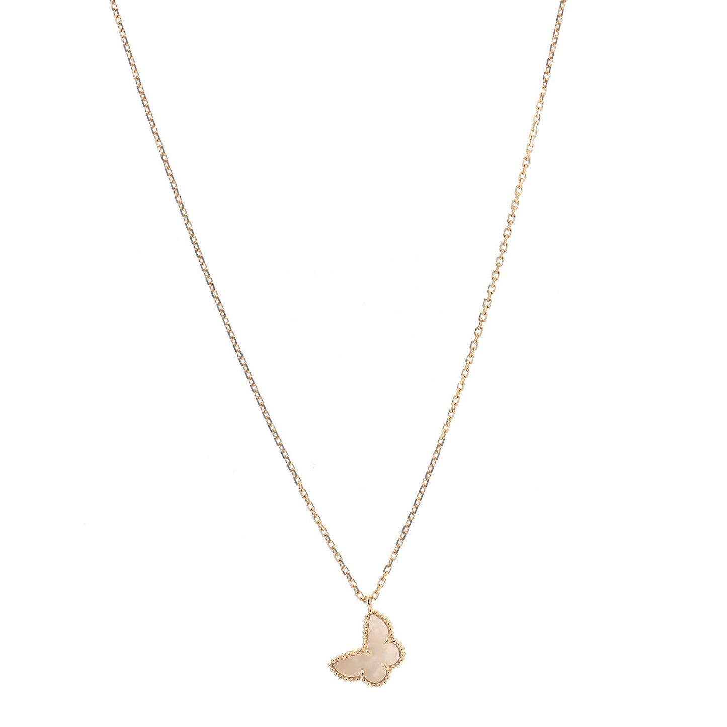 18K Yellow Gold Mother of Pearl Sweet Alhambra Butterfly Pendant Necklace