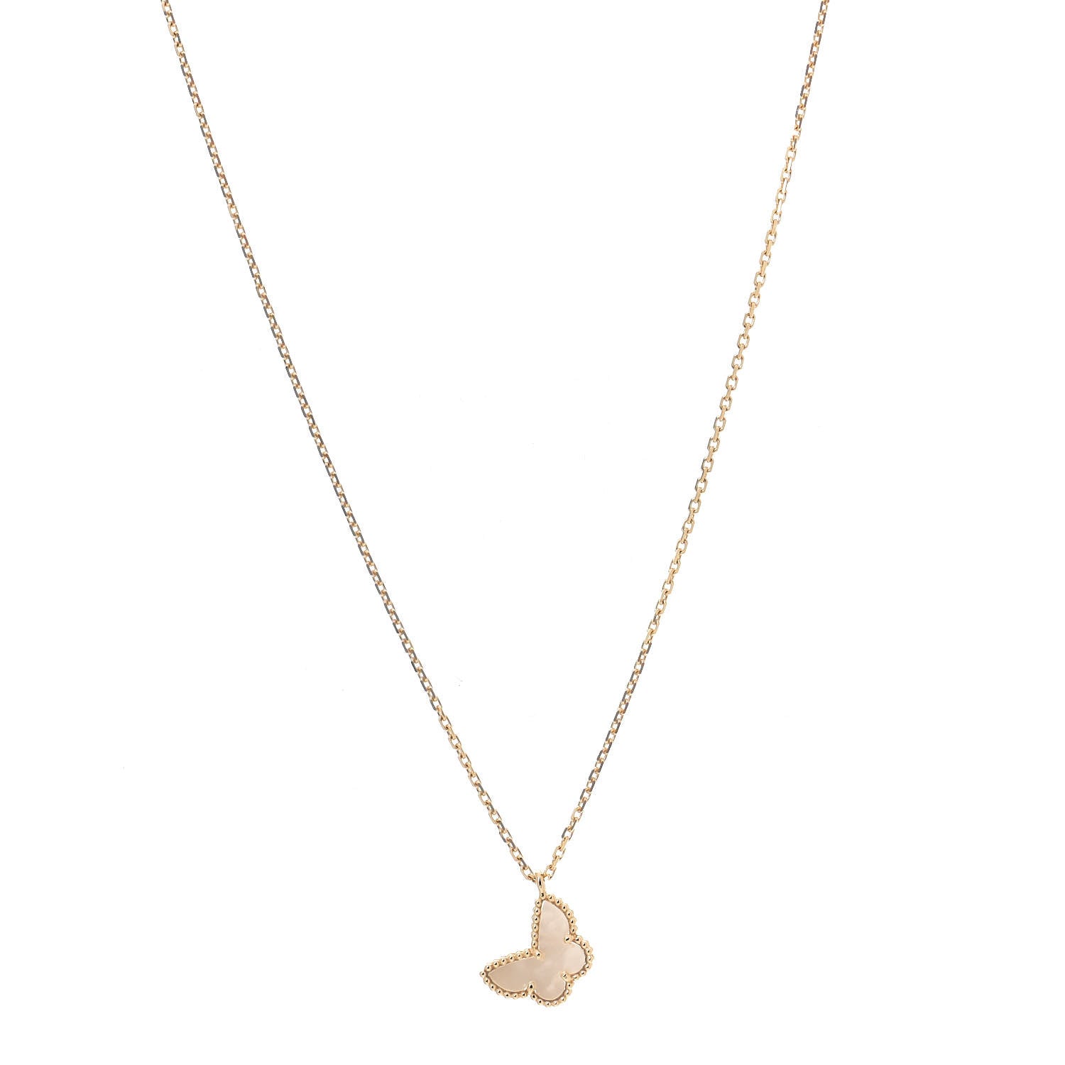 Van Cleef & Arpels 18K Yellow Gold Mother of Pearl Sweet Alhambra Butterfly Pendant Necklace 1 of 8