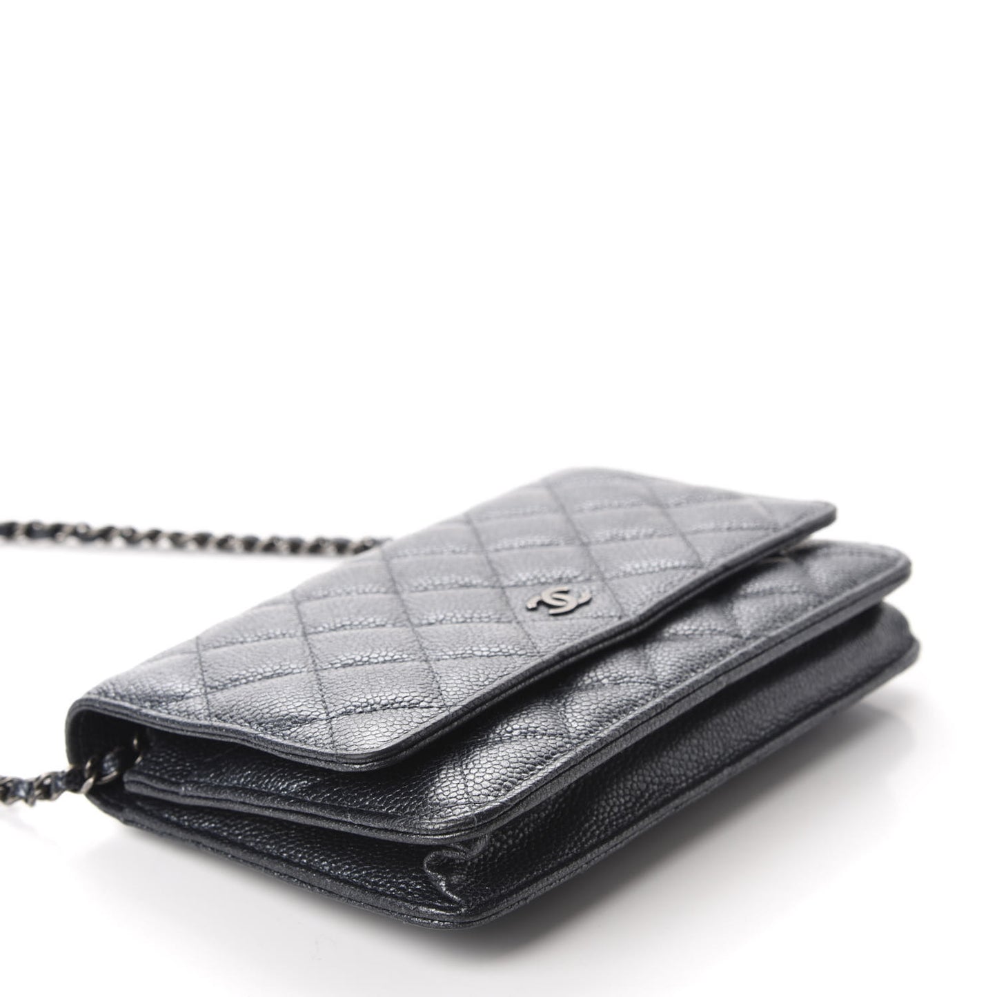 Iridescent Caviar Quilted Wallet On Chain WOC Black