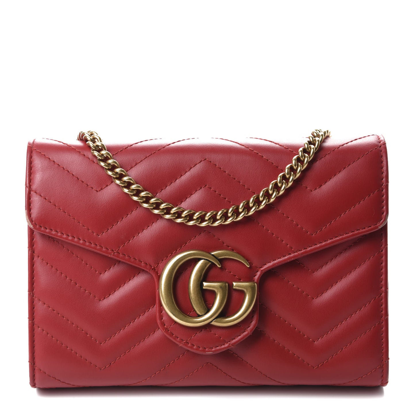 Calfskin Matelasse GG Marmont Chain Wallet Hibiscus Red