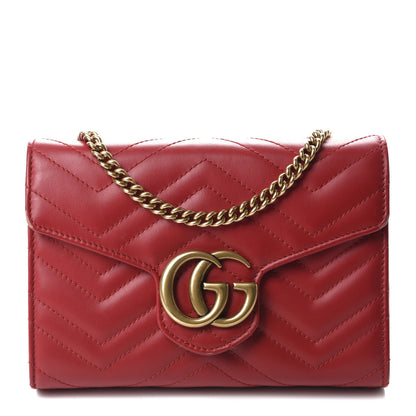 Gucci Calfskin Matelasse GG Marmont Chain Wallet Hibiscus Red 1 of 14
