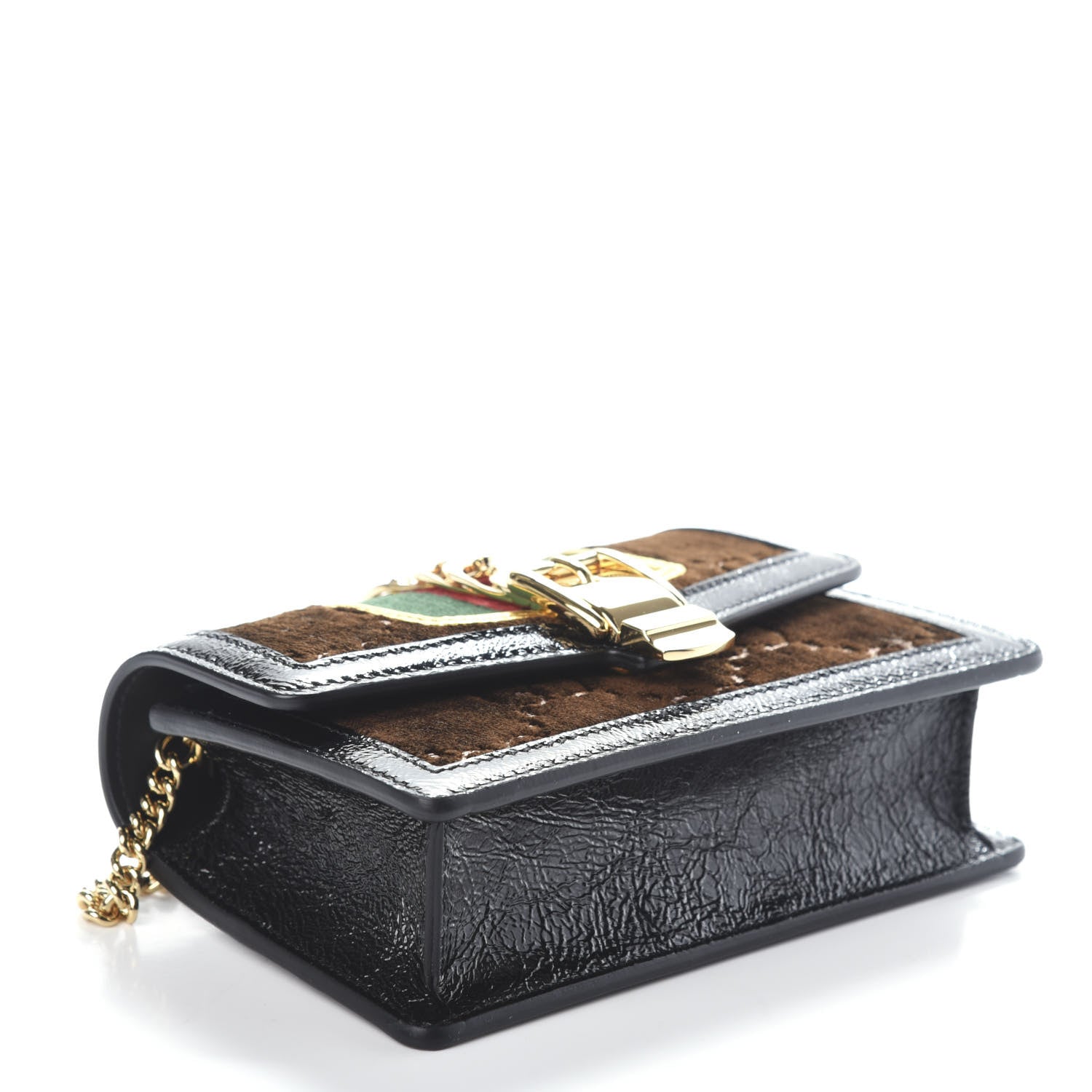 Gucci Velvet GG Monogram Web Super Mini Sylvie Chain Shoulder Bag Brown Black Oro Vecchio 4 of 8