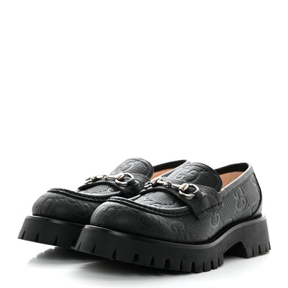 Gucci Piuma Calfskin Embossed Womens Platform Lug Sole Loafers 39.5 Black 3 of 9