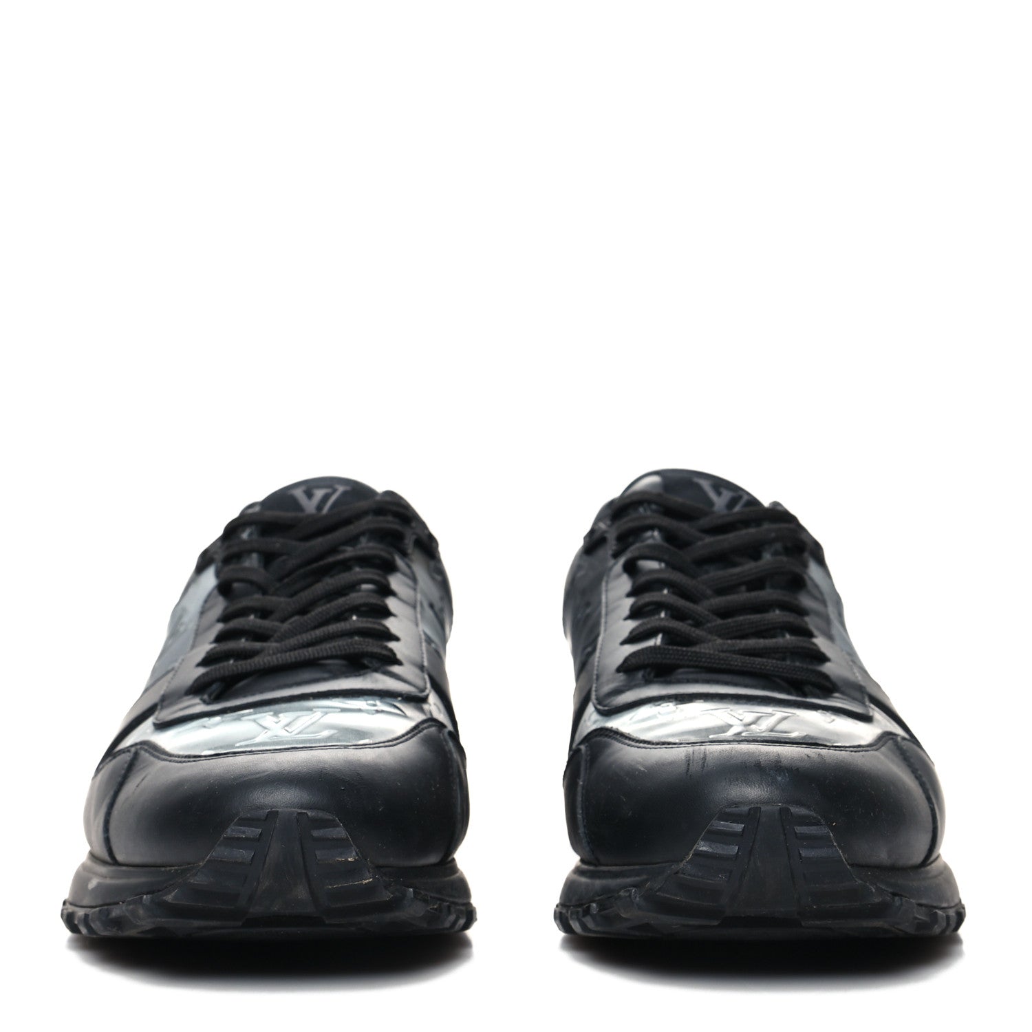 Louis Vuitton Iridescent Textile Monogram Calfskin Mens Run Away Sneakers 9 Black 2 of 8