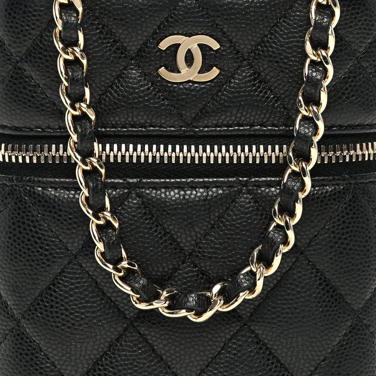 Caviar Quilted Phone Holder With Chain Black