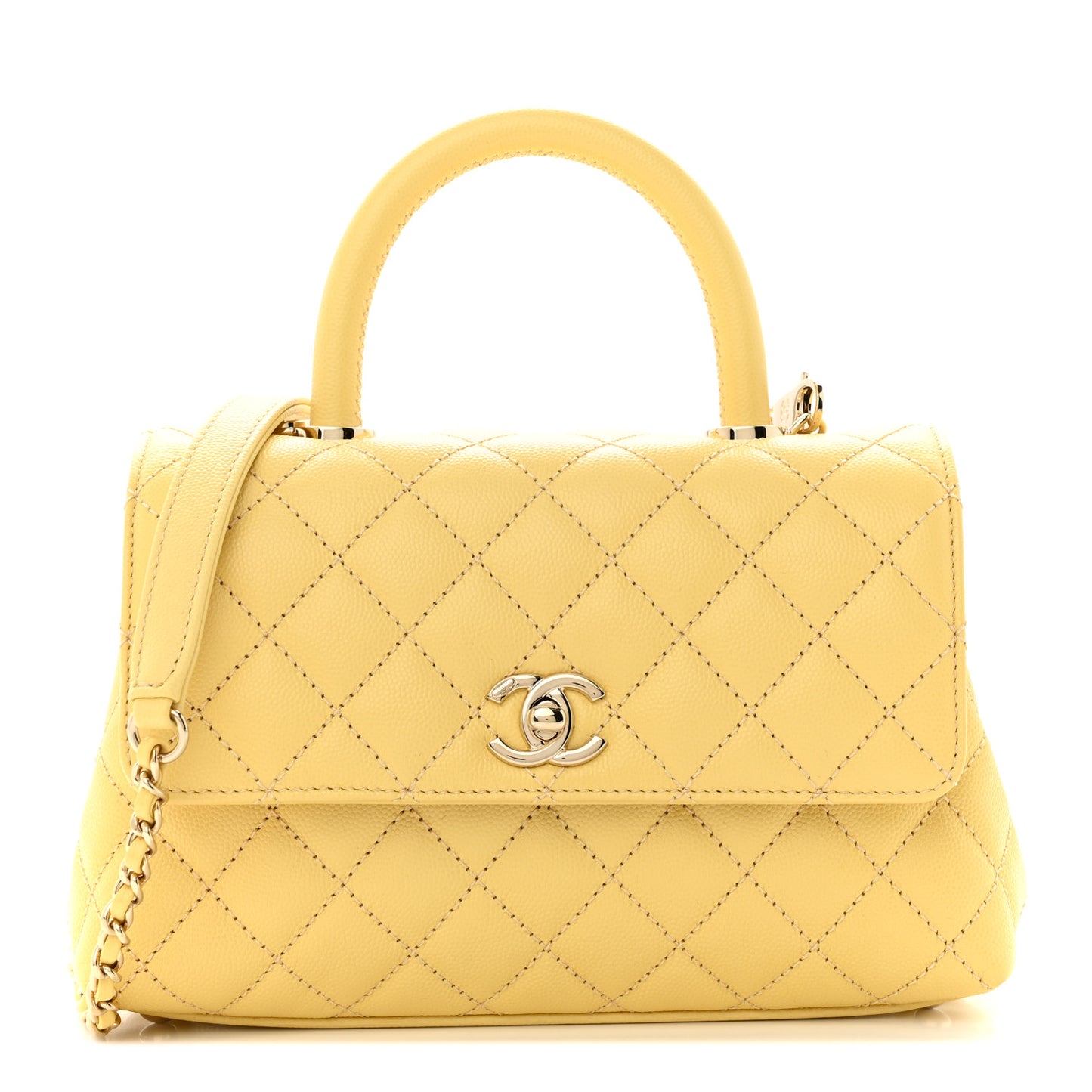 Caviar Quilted Mini Coco Handle Flap Yellow