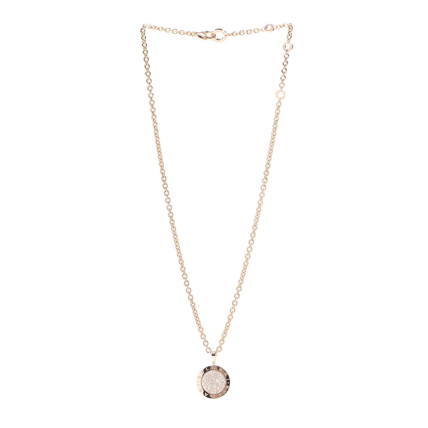18K Rose Gold Diamond Large BVLGARI BVLGARI Pave Pendant Necklace