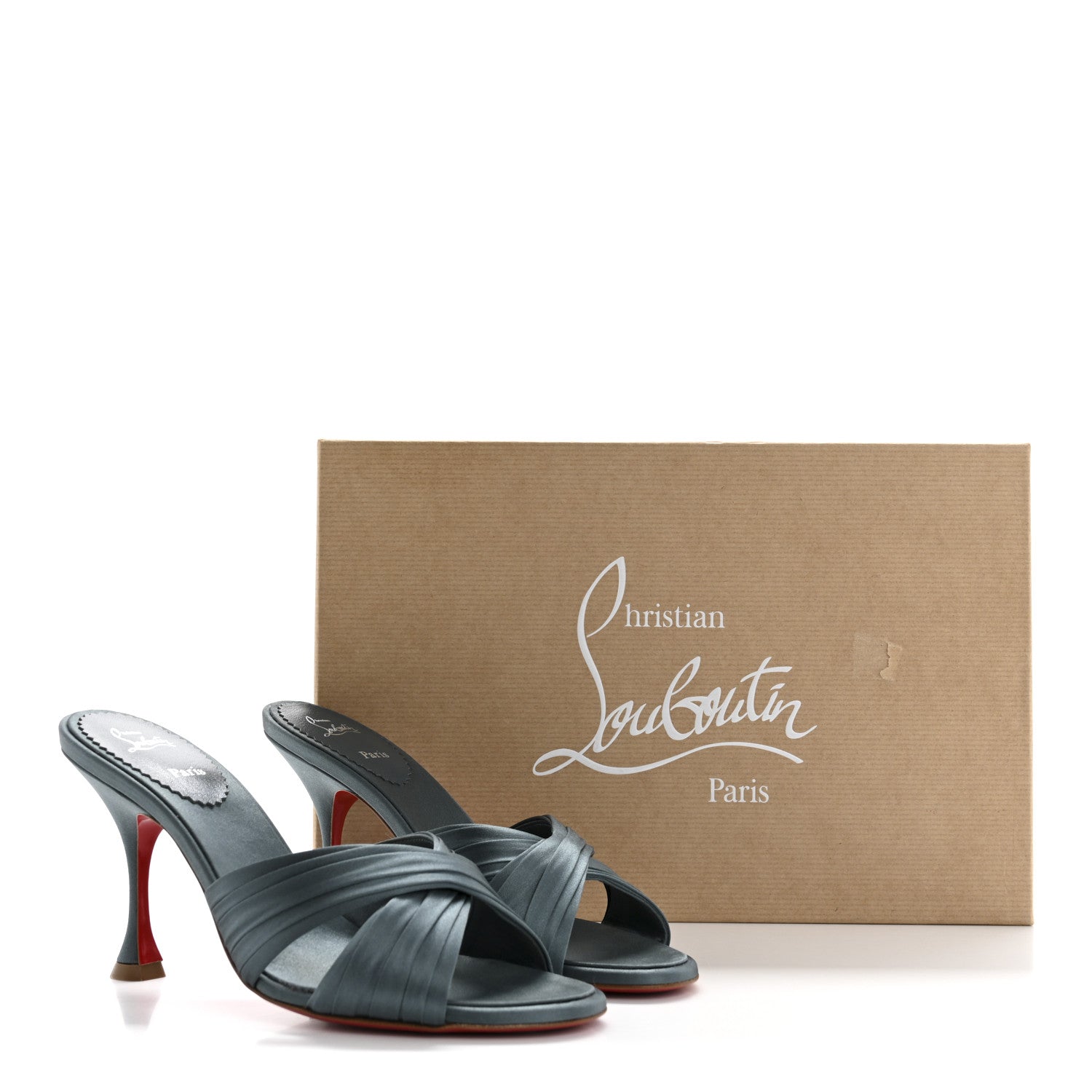Christian Louboutin Crepe Satin Nicol Is Back 85 Slide Sandals 38 Titan 9 of 9