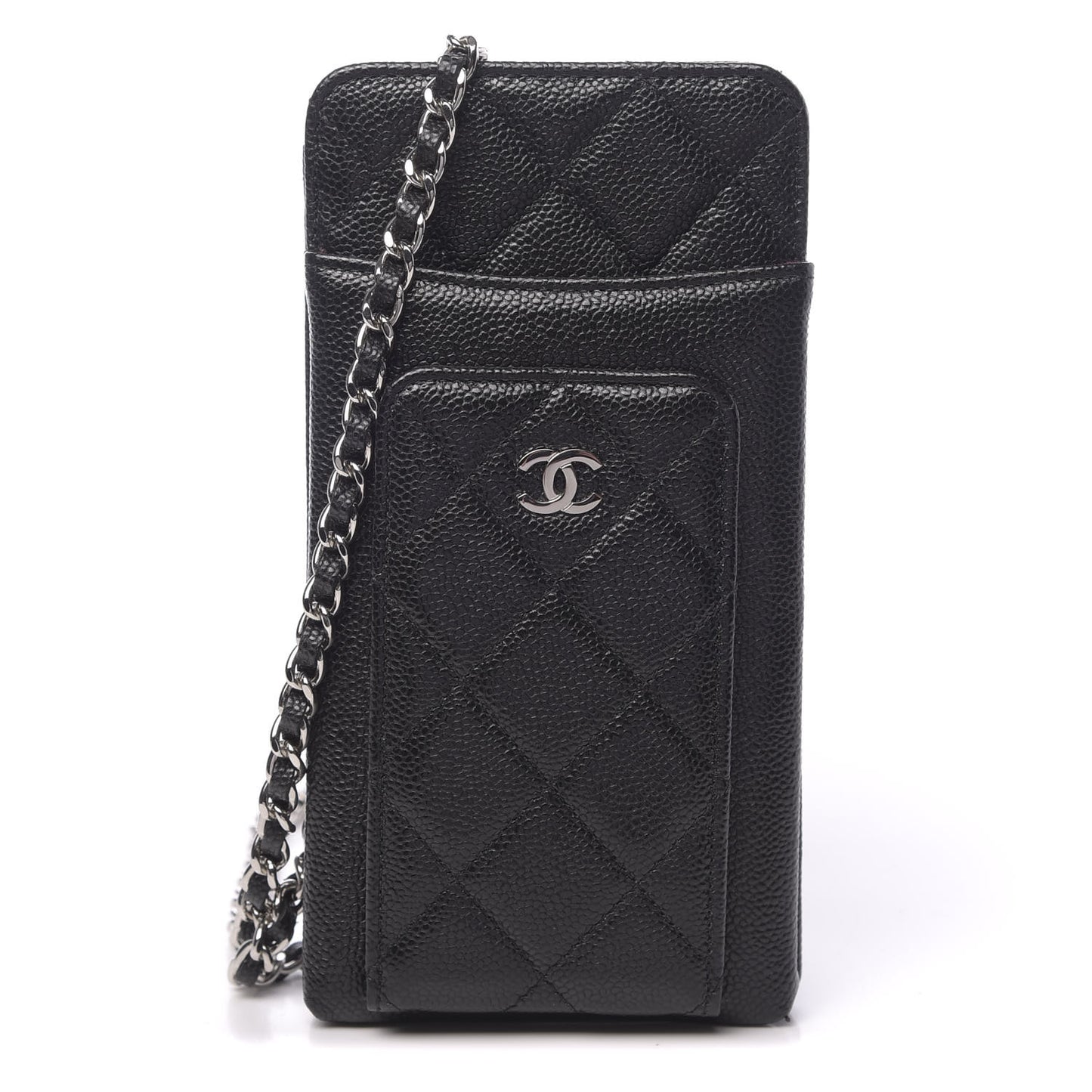 Caviar Quilted Zip Phone Case Black