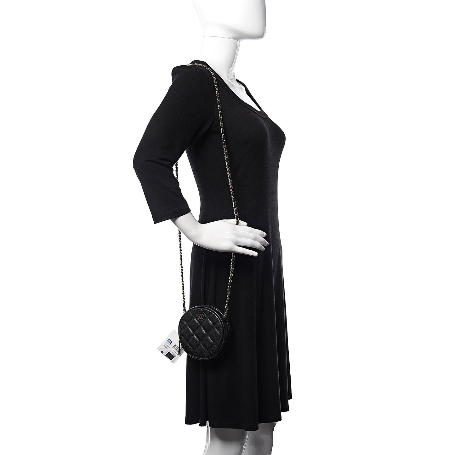 Caviar Quilted Round Clutch With Chain Black