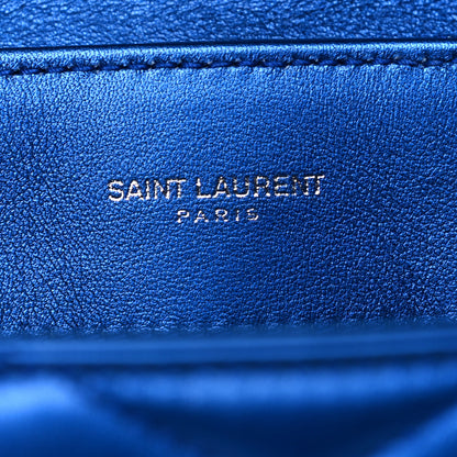Saint Laurent Metallic Calfskin Y Quilted Monogram Small Loulou Chain Satchel Blue Royal 17 of 18