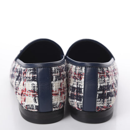 Gucci Tweed Check Horsebit Womens Jordaan Loafers 37 Gardenia Ink Blue Agata 6 of 10