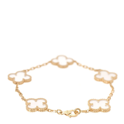 Van Cleef & Arpels 18K Yellow Gold Rock Crystal 5 Motifs Vintage Alhambra Bracelet 3 of 7