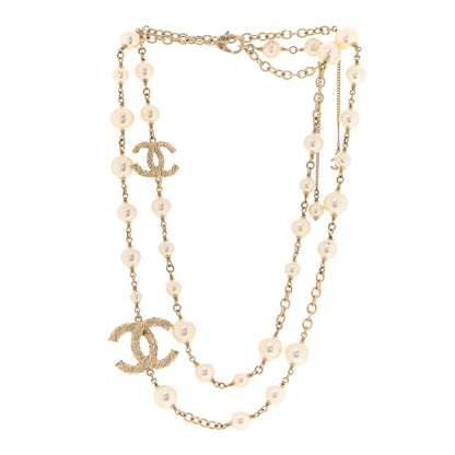 Chanel Pearl Crystal Twisted CC Long Necklace Gold 3 of 5