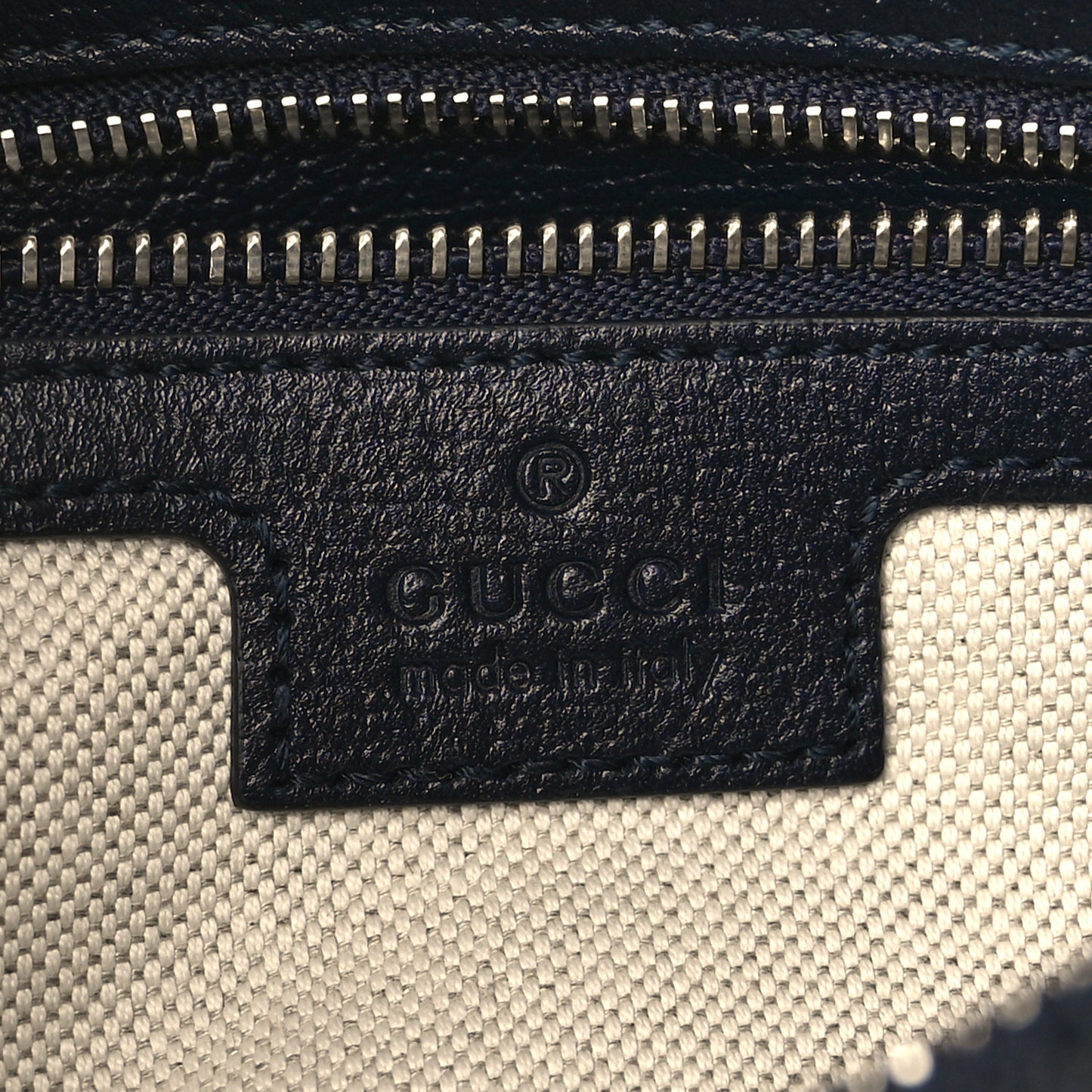 GG Supreme Monogram Textured Calfskin Web Large Attache Shoulder Bag Beige Blue