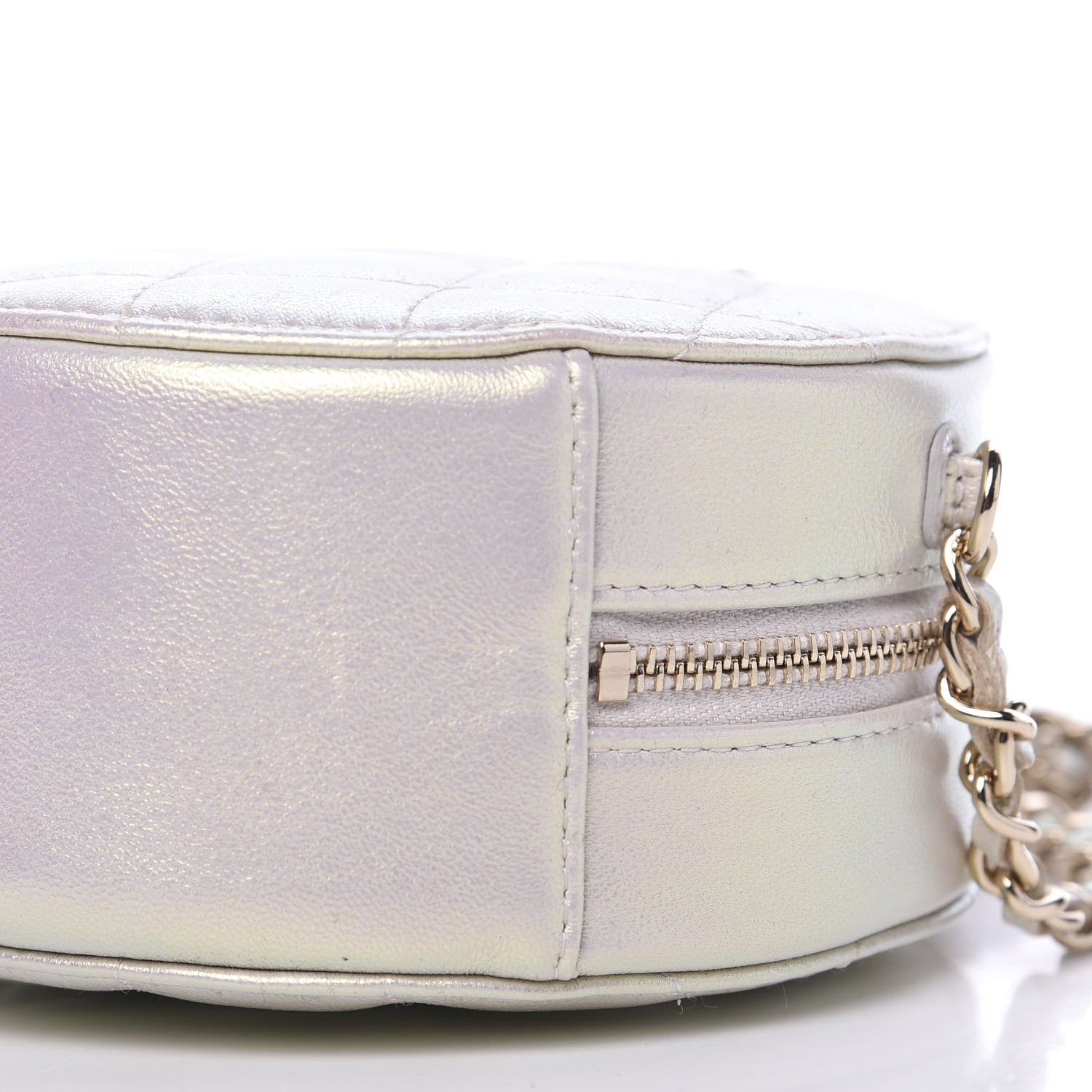 Chanel Iridescent Lambskin Quilted Round Clutch With Chain Ivory 9 of 11