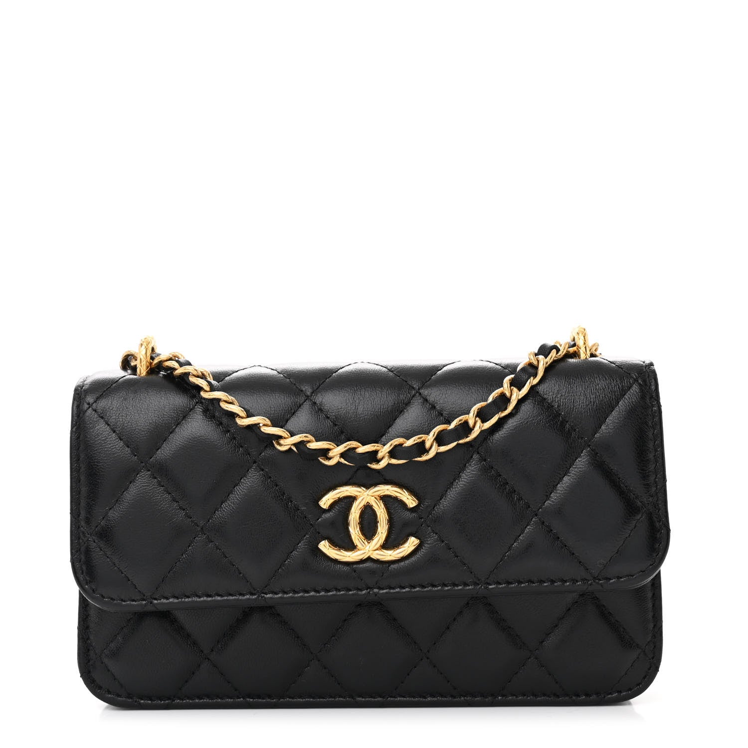 Chanel Lambskin Quilted Dynasty Flap Phone Holder With Chain Black 1 of 12