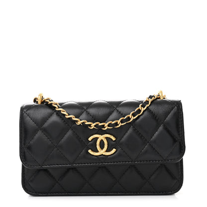 Chanel Lambskin Quilted Dynasty Flap Phone Holder With Chain Black 1 of 12