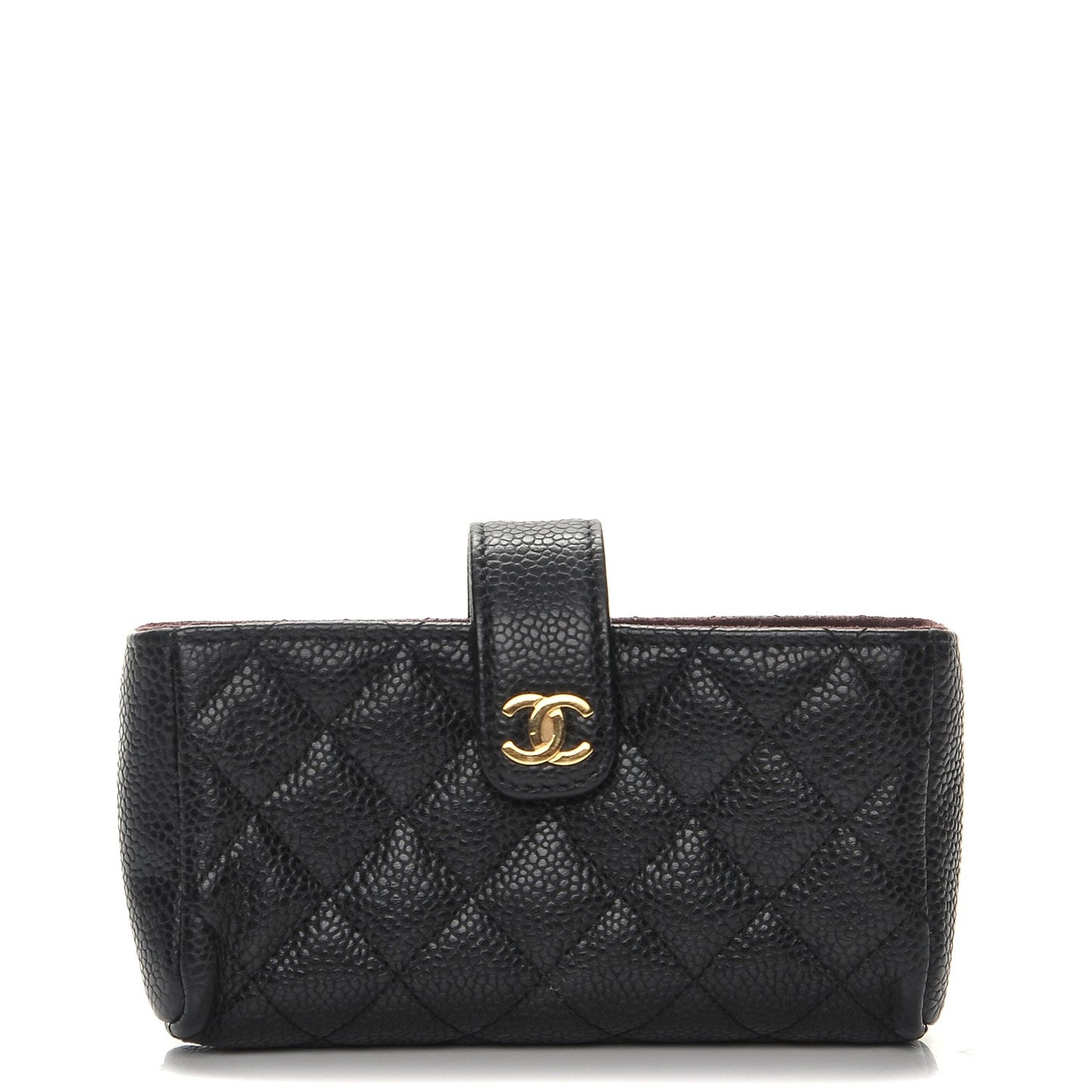 Caviar Quilted Mini Phone Holder Clutch Black