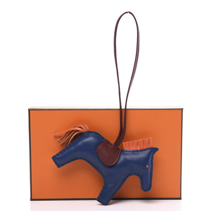 Hermes Milo Lambskin Grigri Rodeo Horse Bag Charm MM Bleu de Malte Rouge H Peony 4 of 4