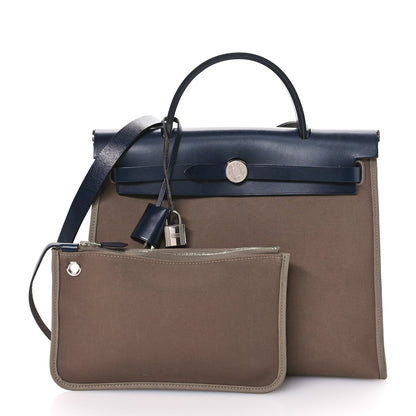 Hermes Toile Officier Vache Hunter Herbag Zip 31 PM Etoupe Bleu Indigo 3 of 11