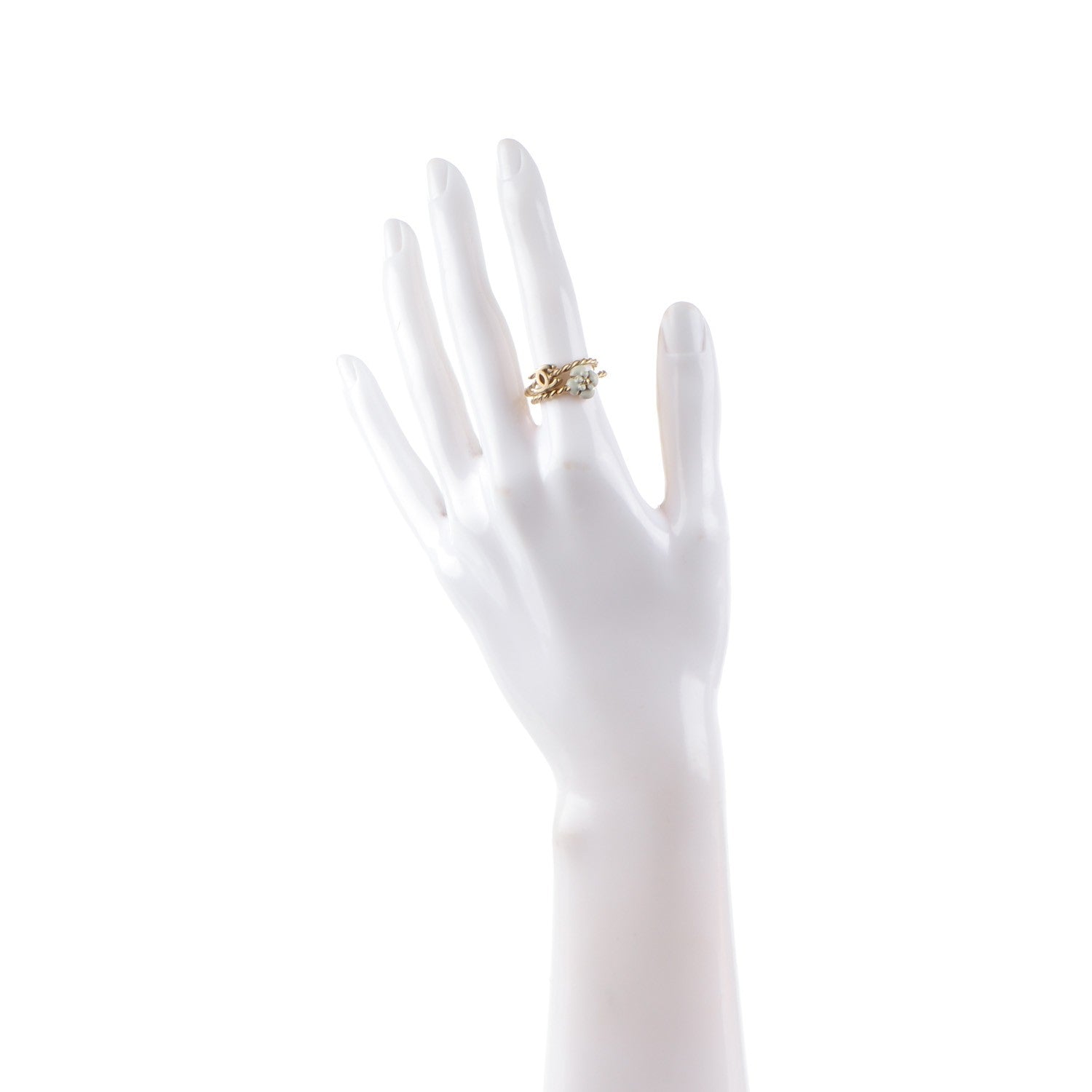 Chanel Enamel Camellia CC Ring Set Gold White 5 2 of 8