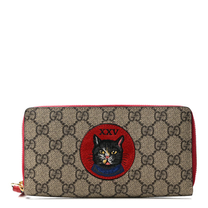 Gucci GG Supreme Monogram Mystic Cat Zip Around Wallet Red 1 of 10