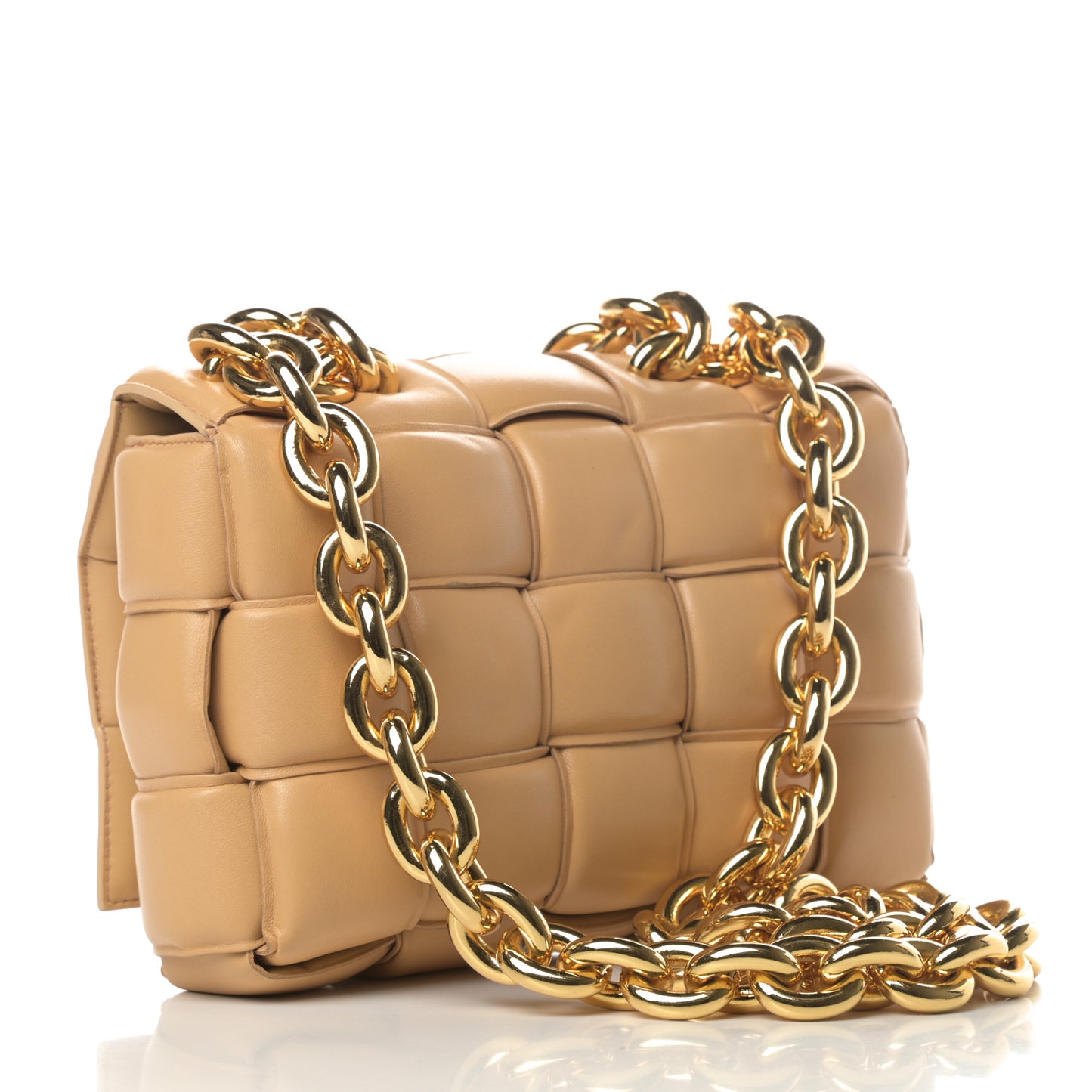 Lambskin Maxi Intreccio Padded Chain Cassette Crossbody Bag Almond