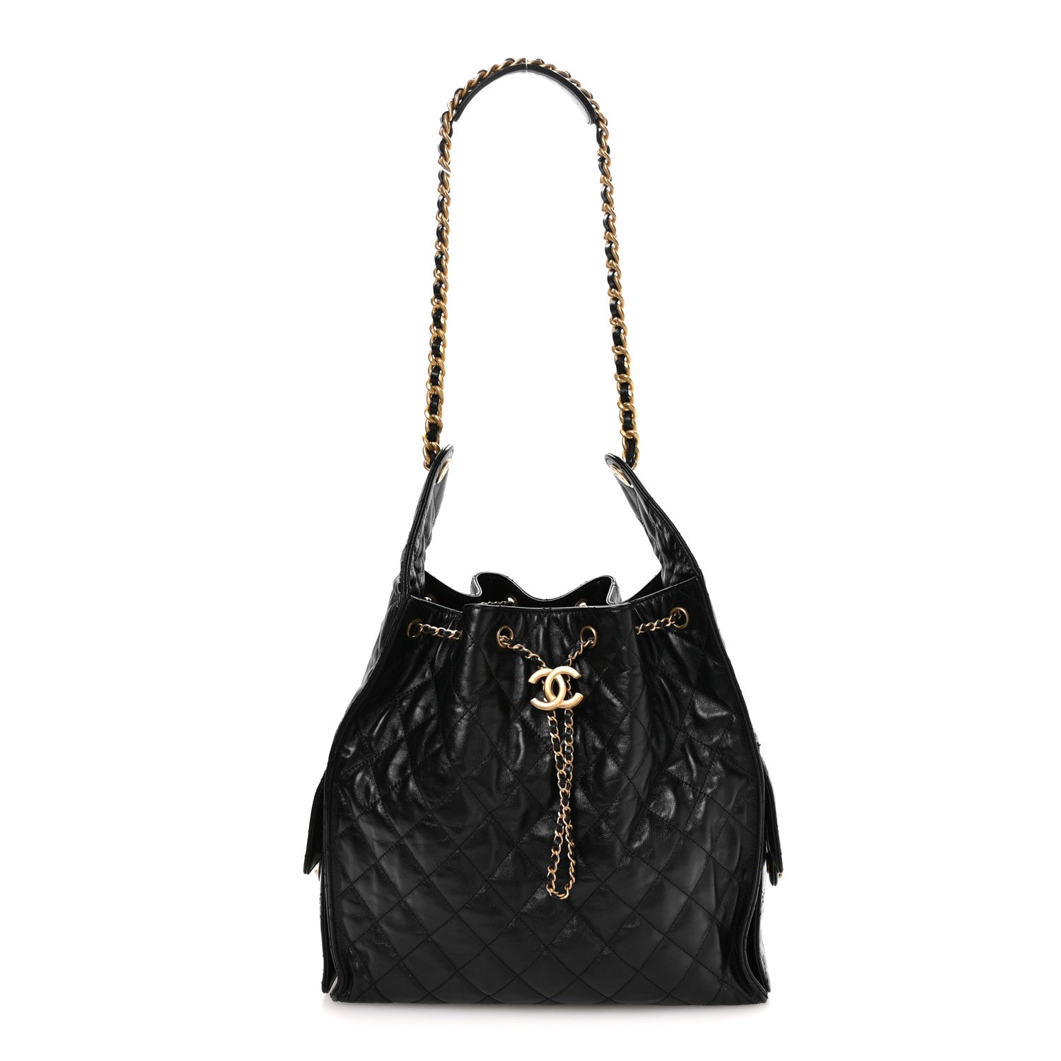 Chanel Shiny Crumpled Calfskin Quilted Medium Chanel 25 Handbag Black 1 of 10