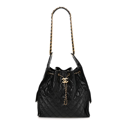 Chanel Shiny Crumpled Calfskin Quilted Medium Chanel 25 Handbag Black 1 of 10