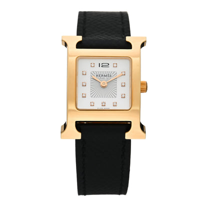 Hermes Stainless Steel Epsom Diamond Mother of Pearl 21mm Heure H Hour Quartz Watch Noir 1 of 5