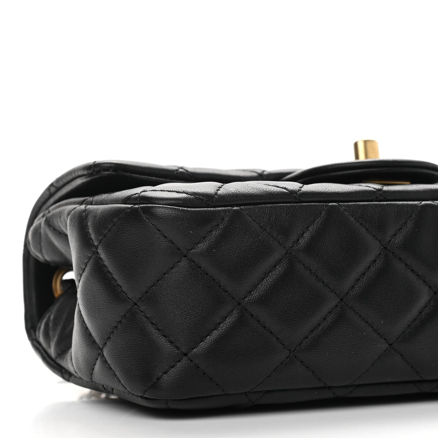 Lambskin Quilted Mini Rectangular Pearl Crush Flap Black
