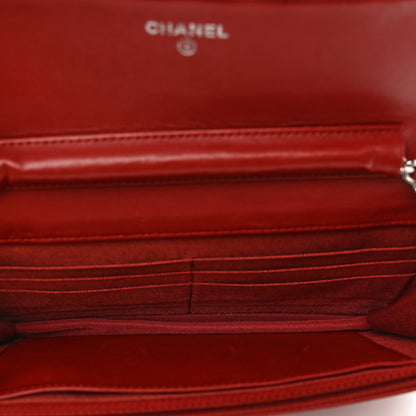 Chanel Lambskin Quilted Wallet On Chain WOC Red 6 of 12