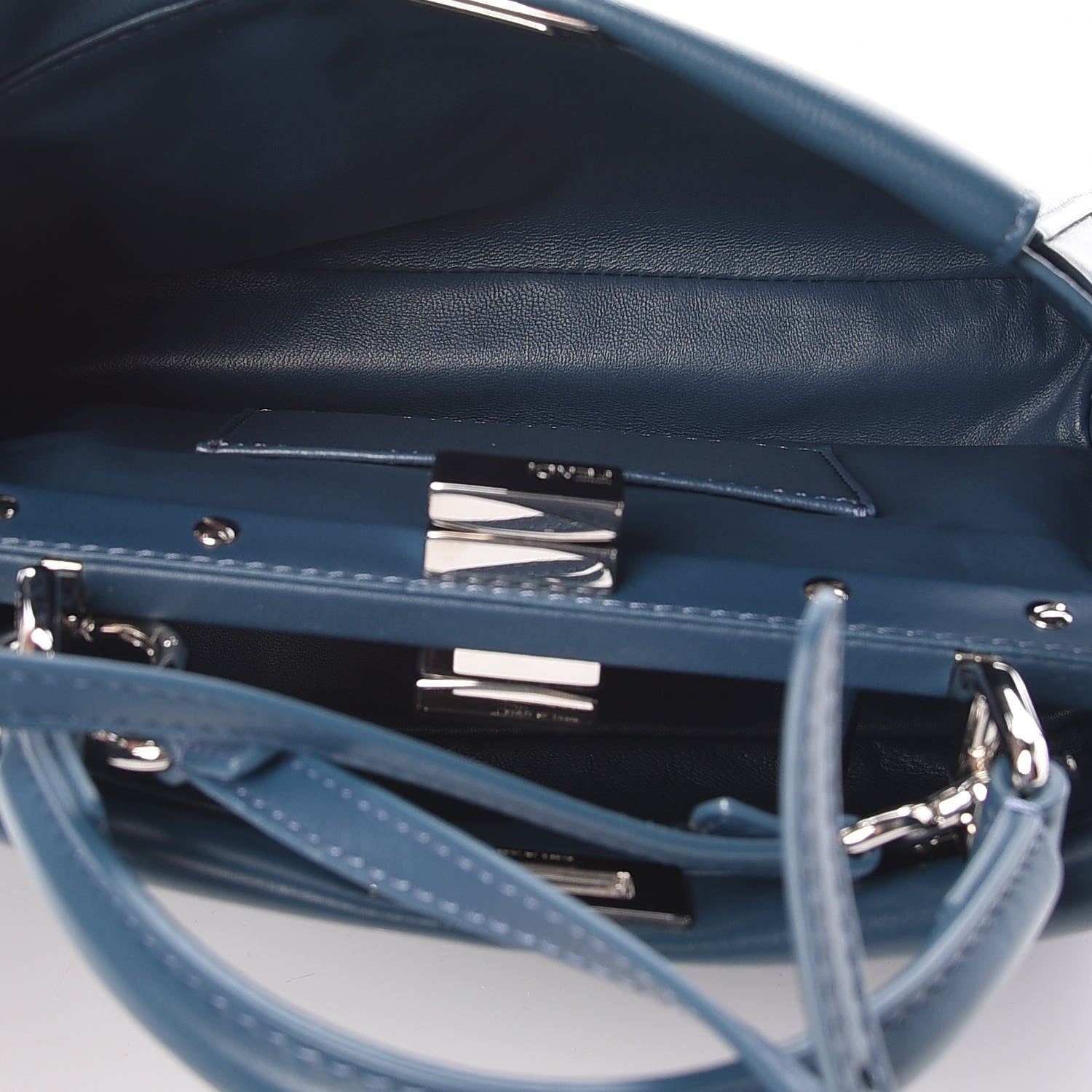 Fendi Nappa Mini Peekaboo Iconic Satchel Pavone 9 of 11