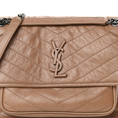 Saint Laurent Crinkled Calfskin Matelasse Monogram Medium Niki Chain Satchel Dark Toffee 8 of 10