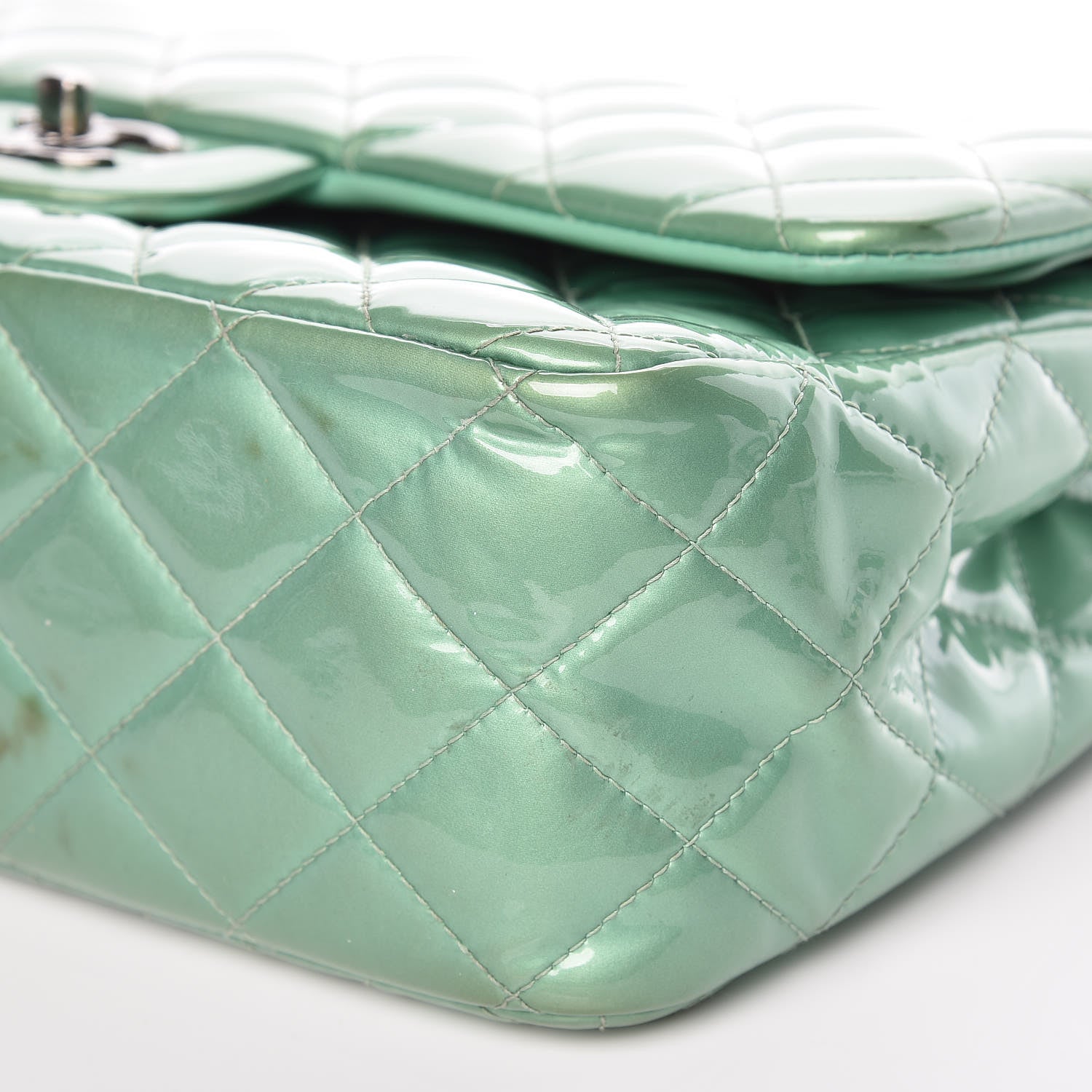 Chanel Patent Quilted Jumbo Double Flap Green 17 of 23
